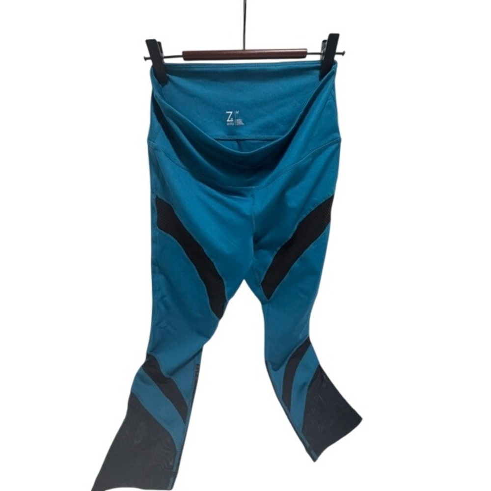Z by Zella High Waisted Mesh Panel Leggings Turquoise Black Women Large